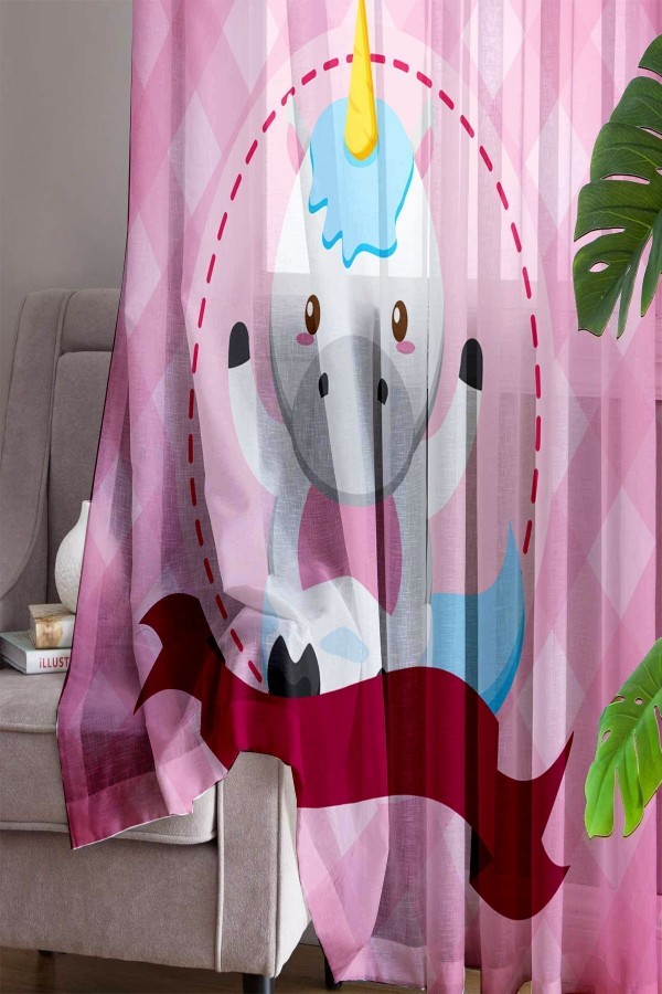 Pembe At Desenli Dekoratif Çocuk Bebek Odası Tek Kanat Tül Perde Pembe At Desenli Dekoratif Çocuk Bebek Odası Tek Kanat Tül Perde