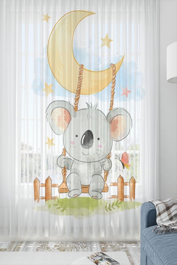 Sevimli Koala Desenli Dekoratif Çocuk Bebek Odası Tek Kanat Tül Perde Sevimli Koala Desenli Dekoratif Çocuk Bebek Odası Tek Kanat Tül Perde