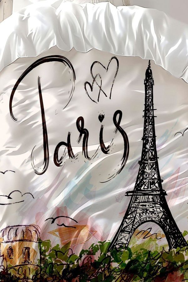 Paris Eyfel Kulesi Desenli Baskılı Pamuk Saten Çift Kişilik Nevresim Takımı
