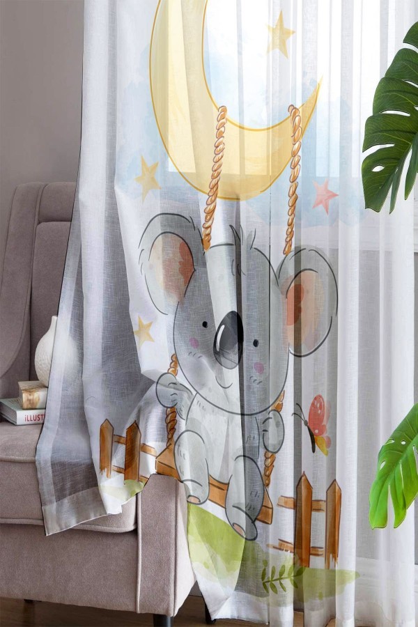Sevimli Koala Desenli Dekoratif Çocuk Bebek Odası Tek Kanat Tül Perde Sevimli Koala Desenli Dekoratif Çocuk Bebek Odası Tek Kanat Tül Perde