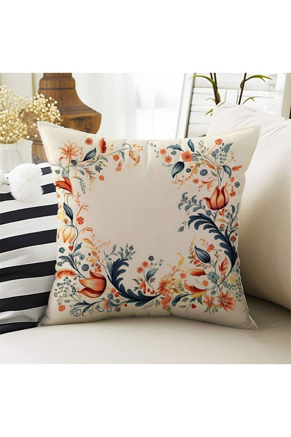 4 lü Set Kırlent Kılıfı Vintage Retro Desenli Dijital Baskılı