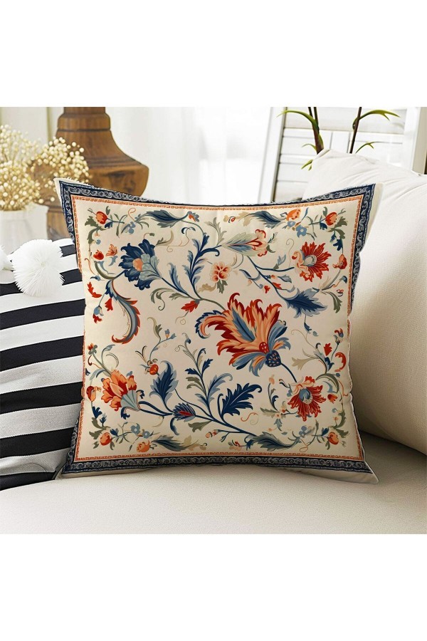 4 lü Set Kırlent Kılıfı Vintage Retro Desenli Dijital Baskılı