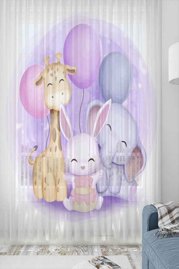Renkli Balon Hayvanlar Desenli Dekoratif Çocuk Bebek Odası Tek Kanat Tül Perde Renkli Balon Hayvanlar Desenli Dekoratif Çocuk Bebek Odası Tek Kanat Tül Perde