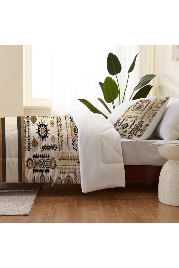 Minimal Desenli Çift Kişilik Mikrofiber Kapitone Yorgan Yastık Kılıflı Uyku Seti