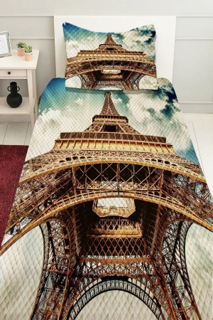Eyfel Kulesi Paris  Desenli Baskılı Dekoratif Yatak Örtüsü Tek Kişilik Yastıklı Pike Takımı Eyfel Kulesi Paris  Desenli Baskılı Dekoratif Yatak Örtüsü Tek Kişilik Yastıklı Pike Takımı