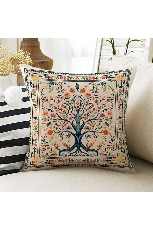 4 lü Set Kırlent Kılıfı Yaşam Ağacı Desenli Dijital Baskılı Hediyelik