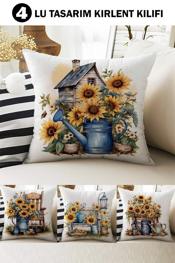 4 lü Set Kırlent Kılıfı Ay Çiçeği Desenli Dijital Baskılı Hediyelik 4 lü Set Kırlent Kılıfı Ay Çiçeği Desenli Dijital Baskılı Hediyelik