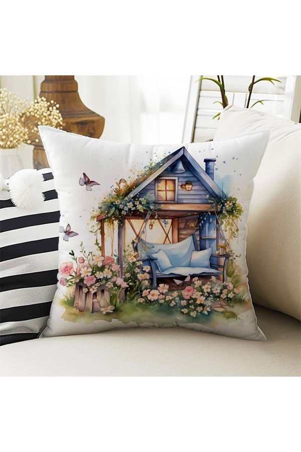4 lü Set Kırlent Kılıfı Çiçekli Kulubeler Desenli Dijital Baskılı Hediyelik 4 lü Set Kırlent Kılıfı Çiçekli Kulubeler Desenli Dijital Baskılı Hediyelik