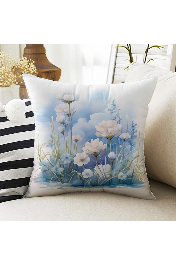4 lü Set Kırlent Kılıfı Mavi Beyaz Çiçekli Desenli Dijital Baskılı Hediyelik 4 lü Set Kırlent Kılıfı Mavi Beyaz Çiçekli Desenli Dijital Baskılı Hediyelik