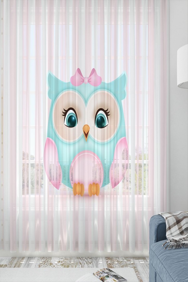 Sevimli Baykuşlu Desenli Dekoratif Çocuk Bebek Odası Tek Kanat Tül Perde Sevimli Baykuşlu Desenli Dekoratif Çocuk Bebek Odası Tek Kanat Tül Perde