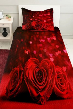 Kırmızı Güller  Desenli Baskılı Dekoratif Yatak Örtüsü Tek Kişilik Yastıklı Pike Takımı Kırmızı Güller  Desenli Baskılı Dekoratif Yatak Örtüsü Tek Kişilik Yastıklı Pike Takımı