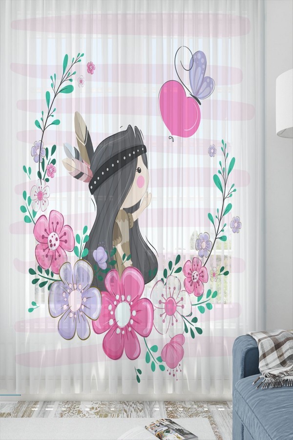 Kızılderili Kız Desenli Dekoratif Çocuk Bebek Odası Tek Kanat Tül Perde Kızılderili Kız Desenli Dekoratif Çocuk Bebek Odası Tek Kanat Tül Perde