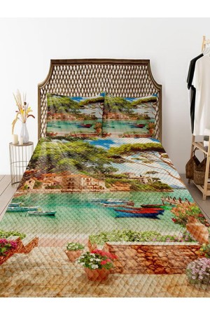 Sahil Manzara  Desenli Baskılı Dekoratif Yatak Örtüsü Çift Kişilik Yastıklı Pike Takımı Sahil Manzara  Desenli Baskılı Dekoratif Yatak Örtüsü Çift Kişilik Yastıklı Pike Takımı