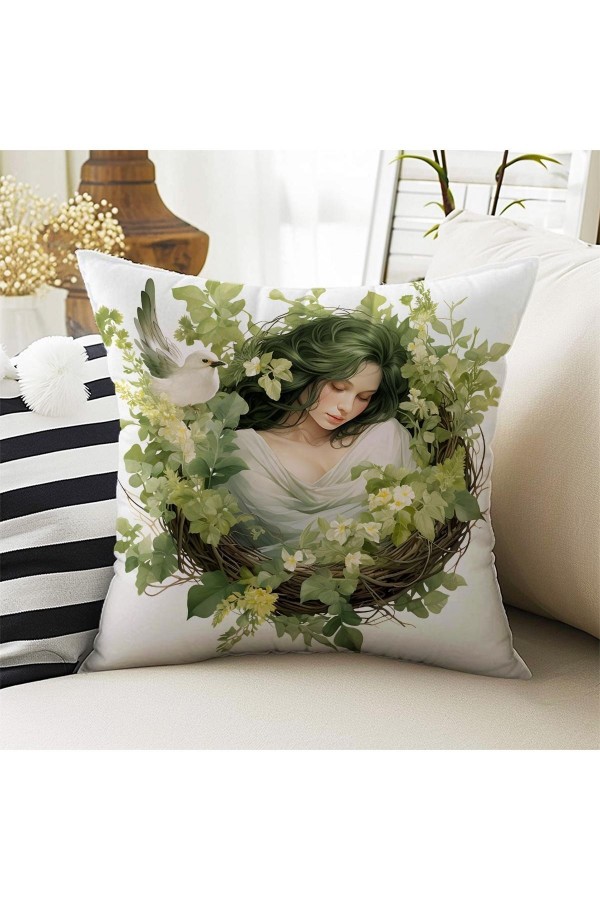 4 lü Set Kırlent Kılıfı Yeşil Doğa Kız Desenli Dijital Baskılı Hediyelik 4 lü Set Kırlent Kılıfı Yeşil Doğa Kız Desenli Dijital Baskılı Hediyelik
