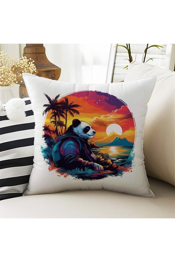 4 lü Set Kırlent Kılıfı Renkli Panda Desenli Dijital Baskılı Hediyelik 4 lü Set Kırlent Kılıfı Renkli Panda Desenli Dijital Baskılı Hediyelik