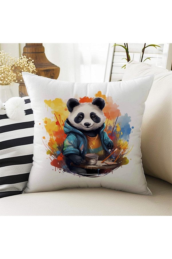 4 lü Set Kırlent Kılıfı Renkli Panda Desenli Dijital Baskılı Hediyelik 4 lü Set Kırlent Kılıfı Renkli Panda Desenli Dijital Baskılı Hediyelik