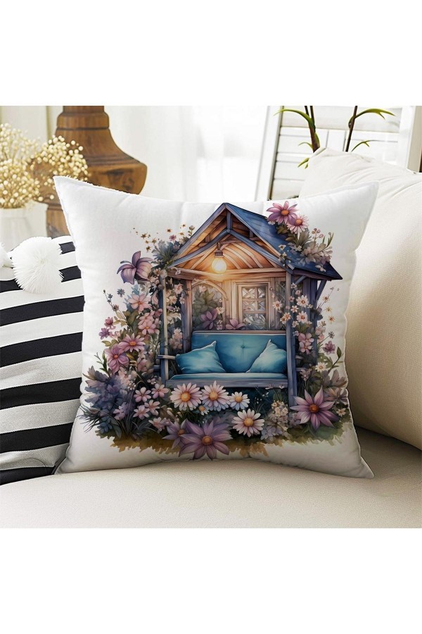 4 lü Set Kırlent Kılıfı Çiçekli Kulubeler Desenli Dijital Baskılı Hediyelik 4 lü Set Kırlent Kılıfı Çiçekli Kulubeler Desenli Dijital Baskılı Hediyelik
