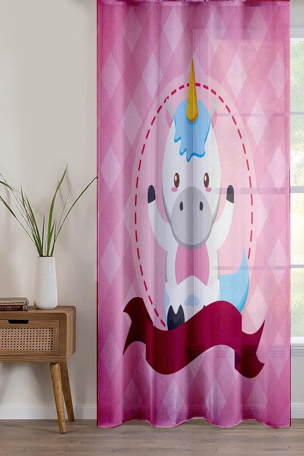 Pembe At Desenli Dekoratif Çocuk Bebek Odası Tek Kanat Tül Perde Pembe At Desenli Dekoratif Çocuk Bebek Odası Tek Kanat Tül Perde