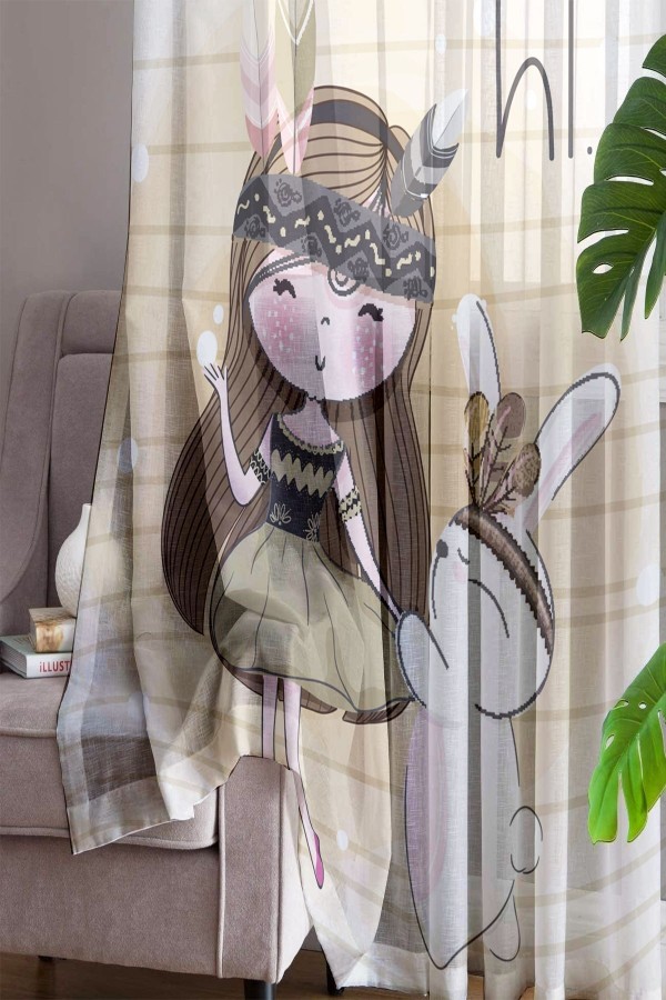 Tavşanlı Kız Desenli Dekoratif Çocuk Bebek Odası Tek Kanat Tül Perde Tavşanlı Kız Desenli Dekoratif Çocuk Bebek Odası Tek Kanat Tül Perde