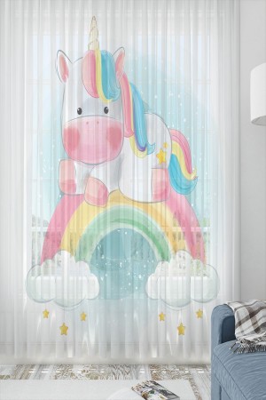Renkli Gök Kuşağı Unicorn Desenli Dekoratif Çocuk Bebek Odası Tek Kanat Tül Perde Renkli Gök Kuşağı Unicorn Desenli Dekoratif Çocuk Bebek Odası Tek Kanat Tül Perde