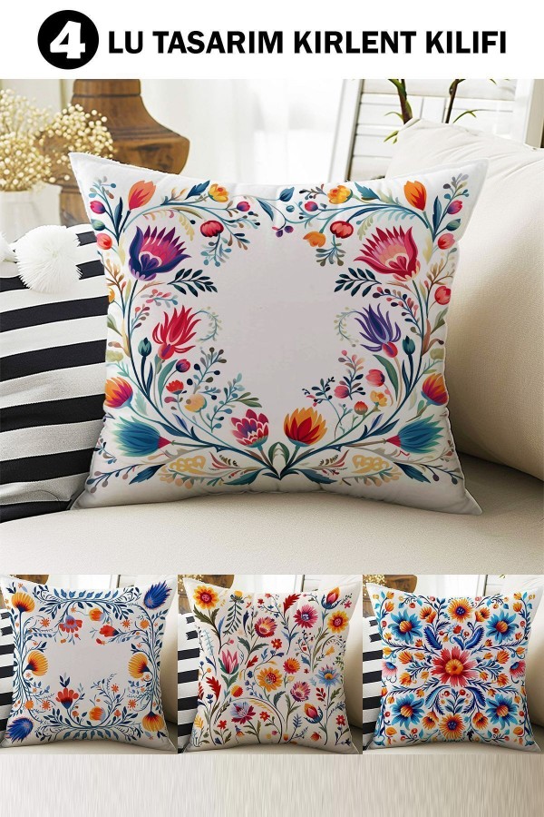 4 lü Set Kırlent Kılıfı Osmanlı Çiçekli Desenli Dijital Baskılı Hediyelik 4 lü Set Kırlent Kılıfı Osmanlı Çiçekli Desenli Dijital Baskılı Hediyelik