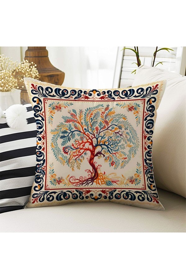4 lü Set Kırlent Kılıfı Yaşam Ağacı Desenli Dijital Baskılı Hediyelik