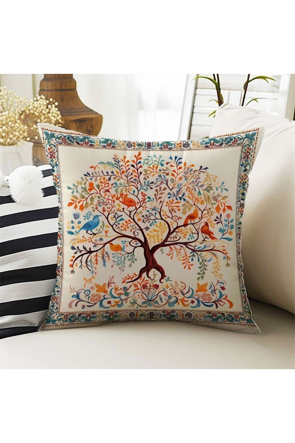 4 lü Set Kırlent Kılıfı Yaşam Ağacı Desenli Dijital Baskılı Hediyelik