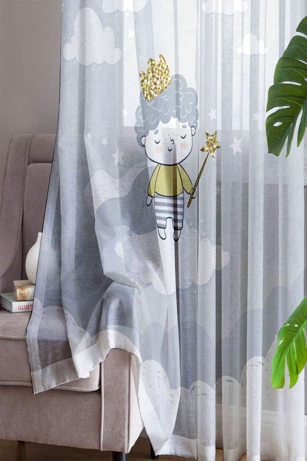 Küçük Prens Desenli Dekoratif Çocuk Bebek Odası Tek Kanat Tül Perde Küçük Prens Desenli Dekoratif Çocuk Bebek Odası Tek Kanat Tül Perde