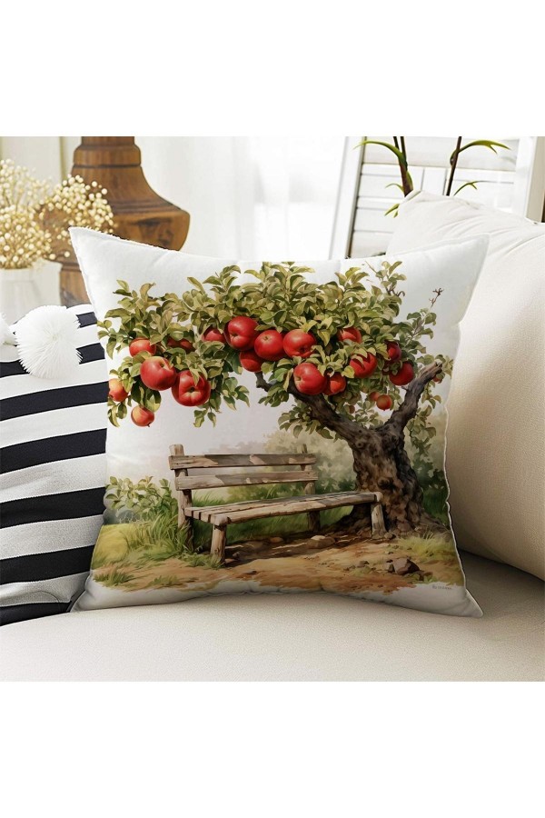 4 lü Set Kırlent Kılıfı Elma Bahçesi Desenli Dijital Baskılı Hediyelik 4 lü Set Kırlent Kılıfı Elma Bahçesi Desenli Dijital Baskılı Hediyelik
