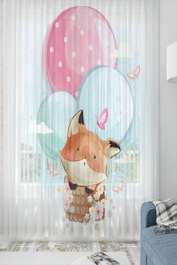 Balonlu Tilki Desenli Dekoratif Çocuk Bebek Odası Tek Kanat Tül Perde Balonlu Tilki Desenli Dekoratif Çocuk Bebek Odası Tek Kanat Tül Perde