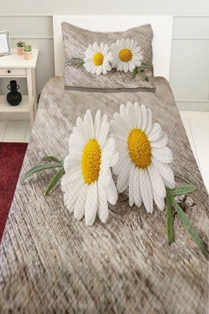 Sarı Gri Papatya  Desenli Baskılı Dekoratif Yatak Örtüsü Tek Kişilik Yastıklı Pike Takımı Sarı Gri Papatya  Desenli Baskılı Dekoratif Yatak Örtüsü Tek Kişilik Yastıklı Pike Takımı