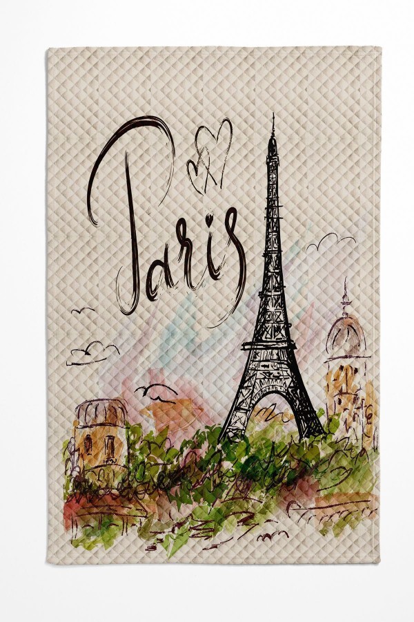 Paris Eyfel Kulesi  Desenli Baskılı Dekoratif Yatak Örtüsü Tek Kişilik Yastıklı Pike Takımı