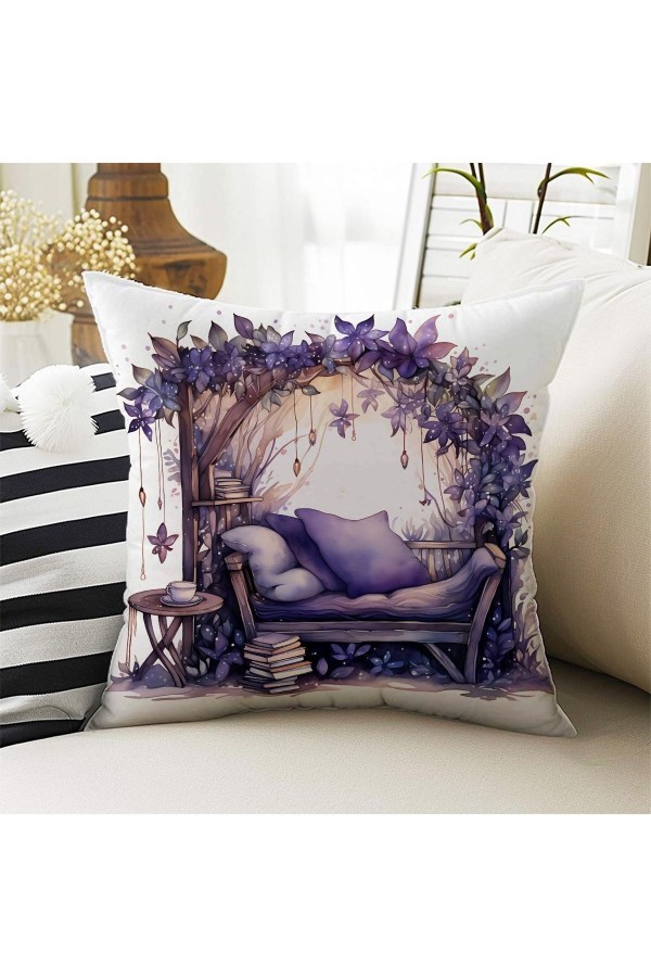 4 lü Set Kırlent Kılıfı Mor Ev Çiçekli Desenli Dijital Baskılı Hediyelik 4 lü Set Kırlent Kılıfı Mor Ev Çiçekli Desenli Dijital Baskılı Hediyelik