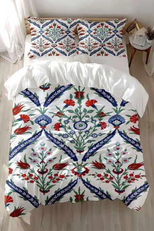 Osmanlı Çini Lale Desenli Baskılı Pamuk Saten Çift Kişilik Nevresim Takımı Osmanlı Çini Lale Desenli Baskılı Pamuk Saten Çift Kişilik Nevresim Takımı
