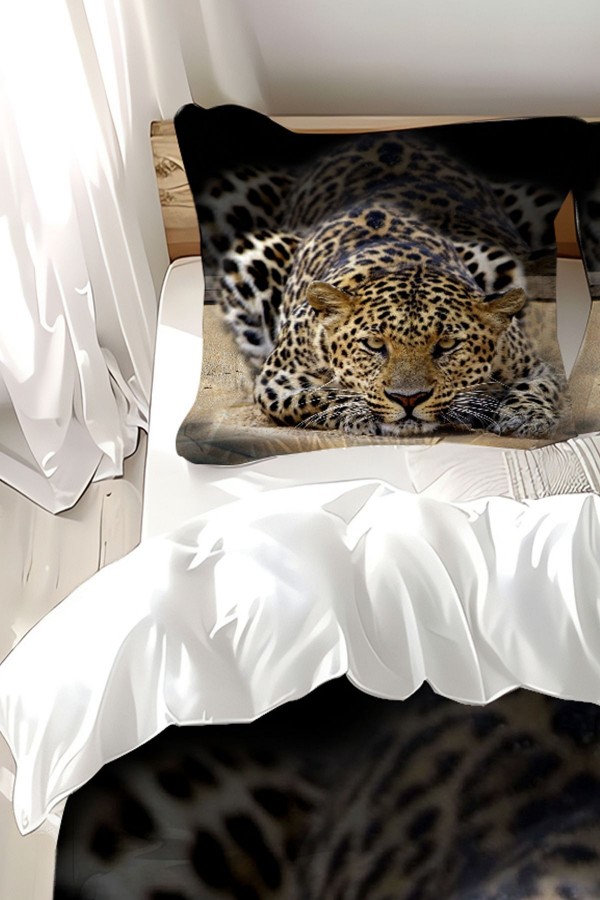 Leopar Desenli Baskılı Pamuk Saten Çift Kişilik Nevresim Takımı Leopar Desenli Baskılı Pamuk Saten Çift Kişilik Nevresim Takımı