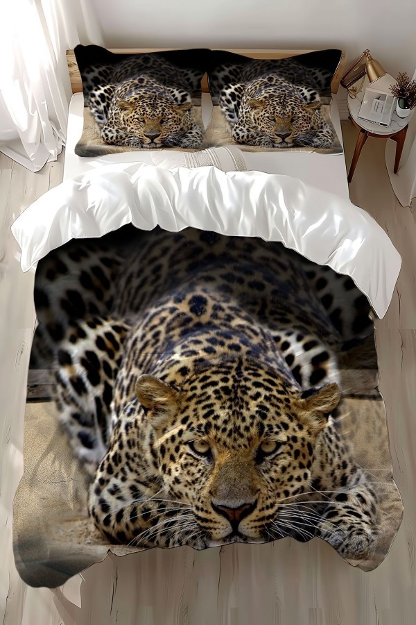 Leopar Desenli Baskılı Pamuk Saten Çift Kişilik Nevresim Takımı Leopar Desenli Baskılı Pamuk Saten Çift Kişilik Nevresim Takımı