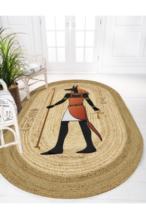 Mısır Firavun Etnik Desenli Oval Örme Jüt Örgü Halı Hasır Kilim Mısır Firavun Etnik Desenli Oval Örme Jüt Örgü Halı Hasır Kilim