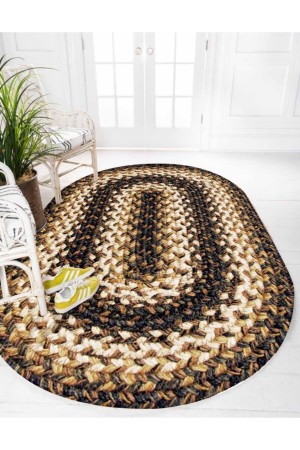 Kahverengi İpler Desenli Oval Örme Jüt Örgü Halı Hasır Kilim Kahverengi İpler Desenli Oval Örme Jüt Örgü Halı Hasır Kilim
