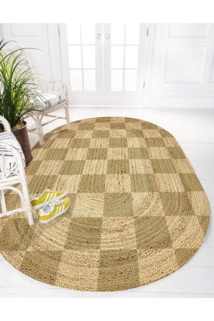Else Kahve Damalı Desenli Oval Örme Jüt Örgü Halı Hasır Kilim Else Kahve Damalı Desenli Oval Örme Jüt Örgü Halı Hasır Kilim