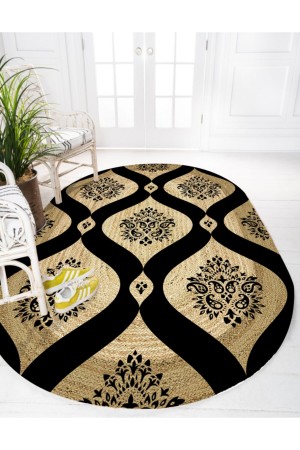 Else Siyah Damask Desenli Oval Örme Jüt Örgü Halı Hasır Kilim Else Siyah Damask Desenli Oval Örme Jüt Örgü Halı Hasır Kilim