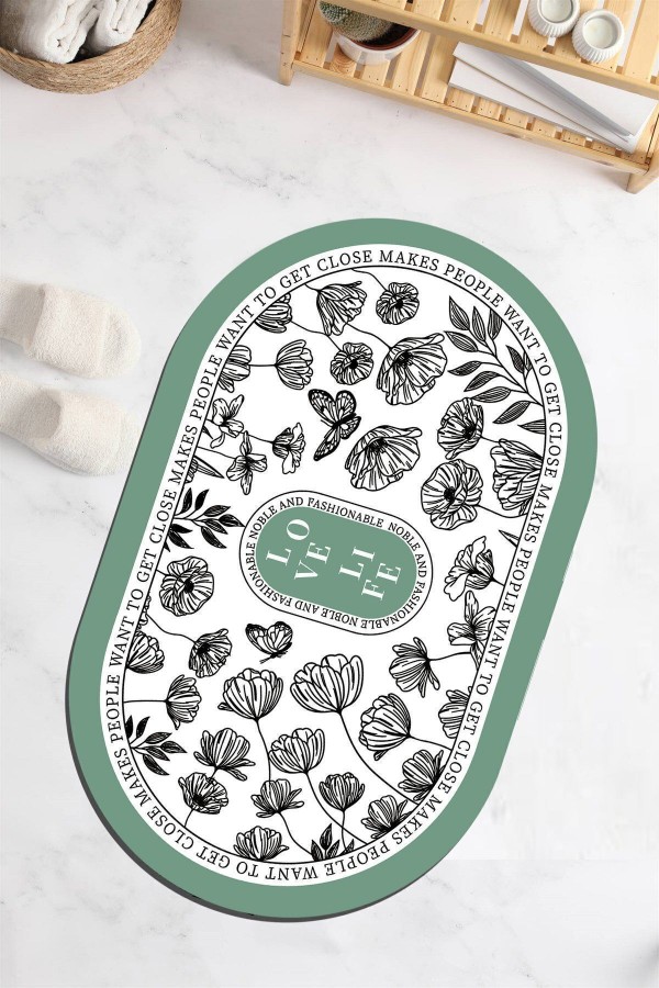 Yeşil Desenli Su Emici Duş Önü Oval Banyo Halısı Paspas Klozet Tek Parça 40x60cm Yeşil Desenli Su Emici Duş Önü Oval Banyo Halısı Paspas Klozet Tek Parça 40x60cm