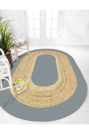 Gri Renkli Desenli Oval Örme Jüt Örgü Halı Hasır Kilim Gri Renkli Desenli Oval Örme Jüt Örgü Halı Hasır Kilim