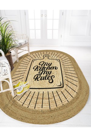 Else My Kitchen My Rules Desenli Oval Örme Jüt Örgü Halı Hasır Kilim Else My Kitchen My Rules Desenli Oval Örme Jüt Örgü Halı Hasır Kilim