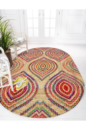 Etnik Otantik Desenli Oval Örme Jüt Örgü Halı Hasır Kilim Etnik Otantik Desenli Oval Örme Jüt Örgü Halı Hasır Kilim