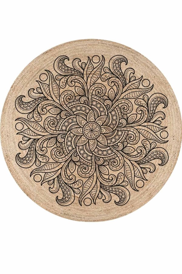 Mandala Çiçekler Bolero Örme Jüt Örgü Halı Hasır Kilim