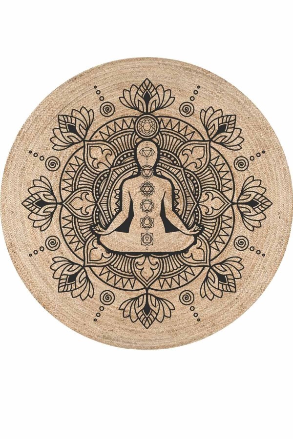 Mandala Güneş Bolero Örme Jüt Örgü Halı Hasır Kilim