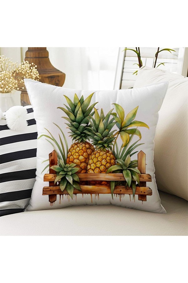 Ananas Desenli Çift Taraflı Dijital Baskılı Kırlent Kılıfı DS02