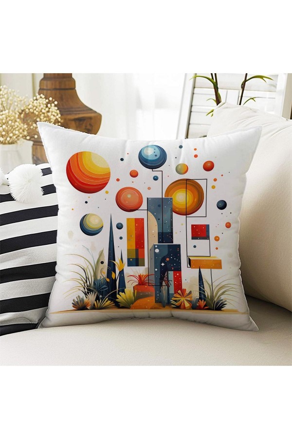 Geometrik Desenli Çift Taraflı Dijital Baskılı Kırlent Kılıfı Ds02
