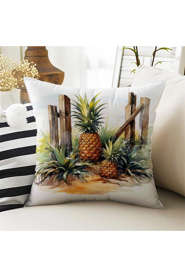 Ananas Desenli Çift Taraflı Dijital Baskılı Kırlent Kılıfı DS04