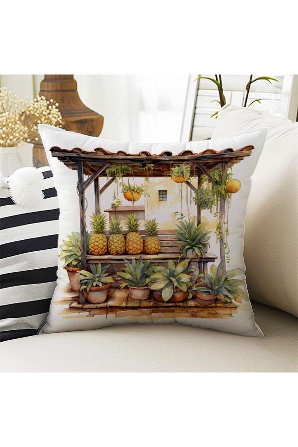 Ananas Desenli Çift Taraflı Dijital Baskılı Kırlent Kılıfı DS03